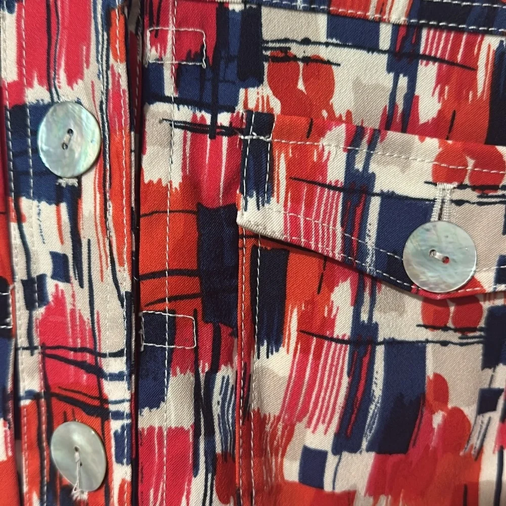 Ruby Road Blue and Red Abstract Pattern Blazer with Pearlized Buttons Sz 16W